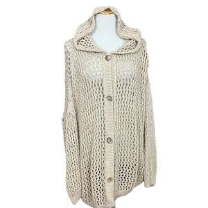 Mikka Boho Hand Knit Slouchy Open Knit Hooded Cardigan Sweater OS